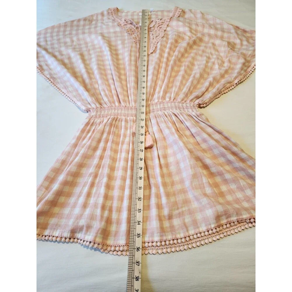 Shiraleah Boutique Gingham Cover Up Pink NWT $85 Embroidered One Size Fits Most